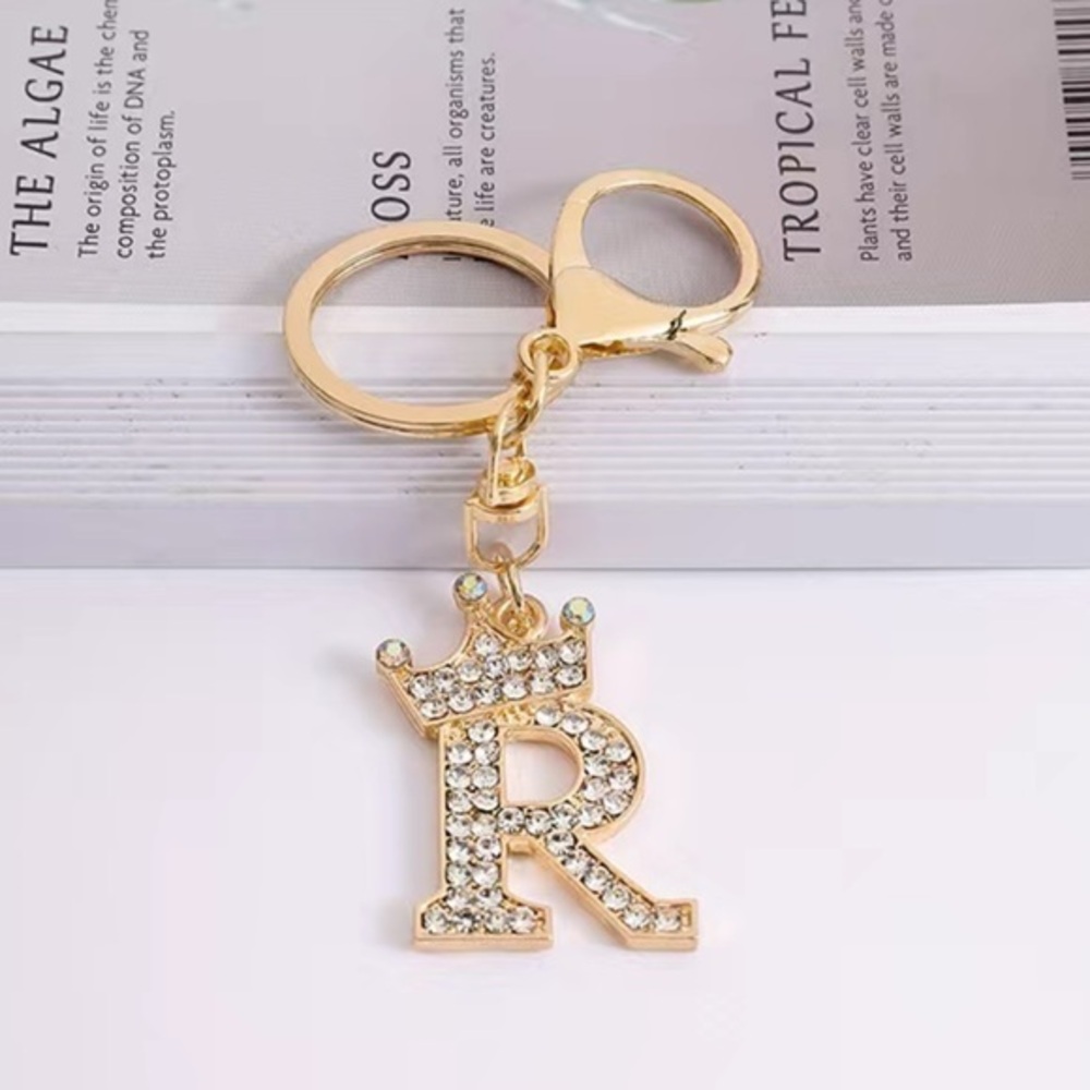 Fashion Key Chain English Alphabet letter R Metal & Rhinestone gold